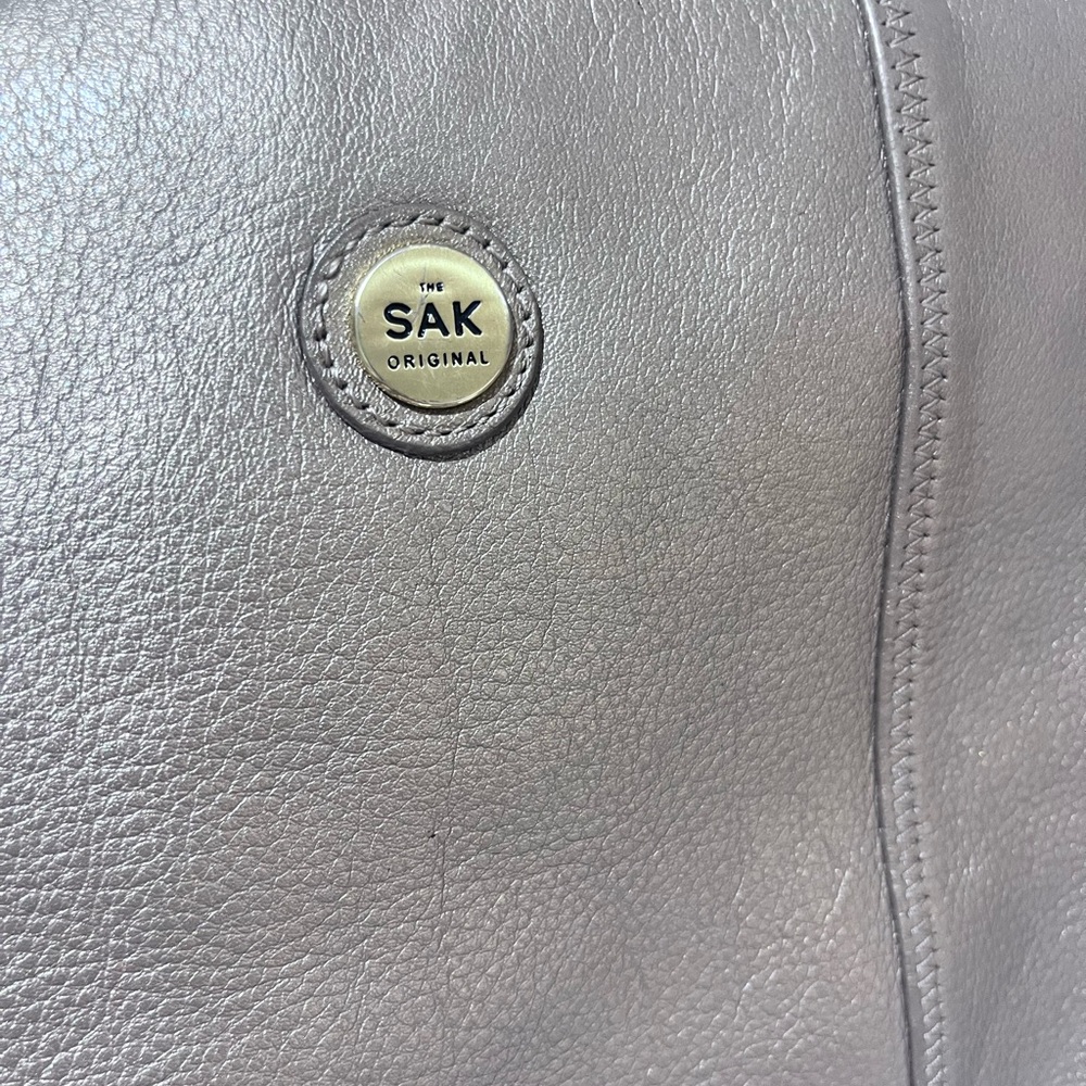 The SAK Gold Metallic Pebbled Leather Double Strap Shoulder Bag Y2K - Picture 7 of 9
